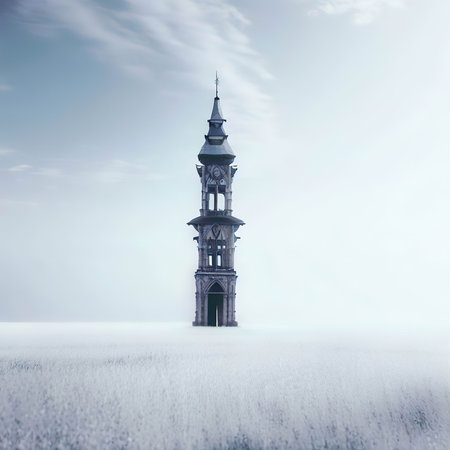 Mosque in the snow. Winter landscape. 3D rendering.の素材