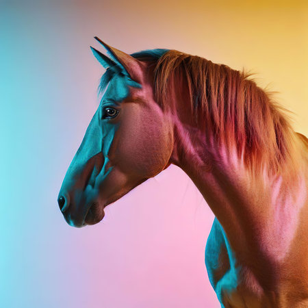 Portrait of a beautiful horse on gradient background. Studio shot.の素材