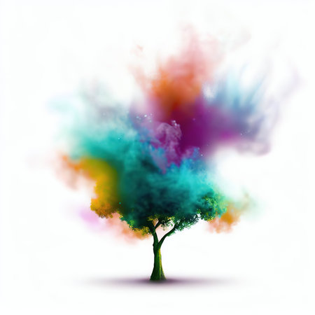 Abstract tree with colorful smoke isolated on white background. Vector illustration.の素材