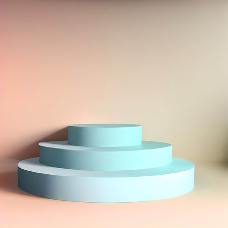 Blue podium on pastel background. 3d render. Minimal style.の素材