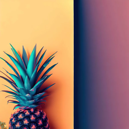 Pineapple on orange and purple background. Minimal summer concept.の素材