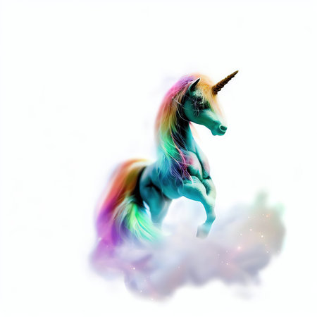 Unicorn isolated on white background. Fantasy unicorn with rainbow maneの素材