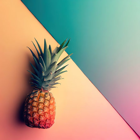 Creative layout made of pineapple on colorful background. Minimal summer concept.の素材