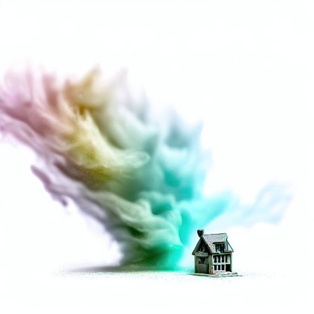 House in the smoke isolated on a white background. 3d illustrationの素材