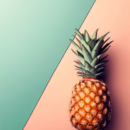 Creative layout made of pineapple on colorful background. Minimal summer conceptの素材