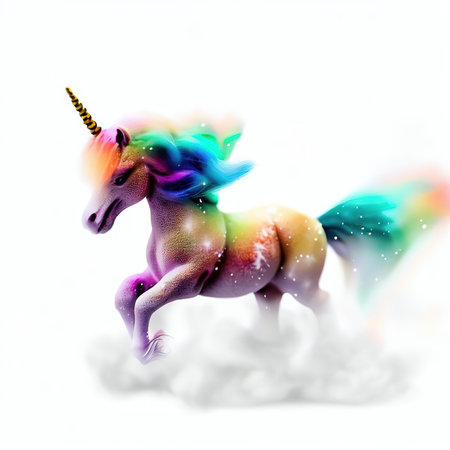 Unicorn with rainbow mane on white background. Fantasy unicornの素材