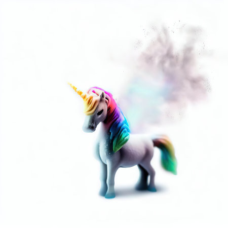 Unicorn with rainbow mane and tail isolated on white backgroundの素材