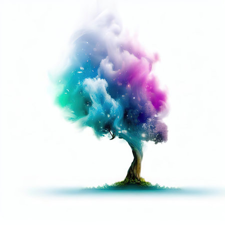 Abstract tree with colorful smoke on a white background. Vector illustration.の素材