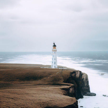 Lighthouse on the coast of Atlantic ocean, Iceland. Toned.の素材
