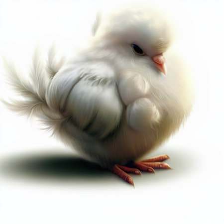 Illustration of a white chicken on a white background - digitally renderedの素材