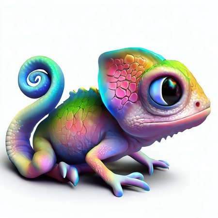 Colorful chameleon isolated on white background. 3D illustration.の素材