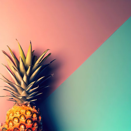 Creative layout made of pineapple on colorful background. Minimal style.の素材