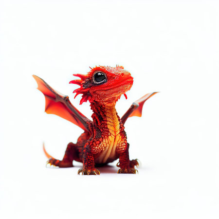 Red dragon isolated on white background, close-up, 3d illustrationの素材