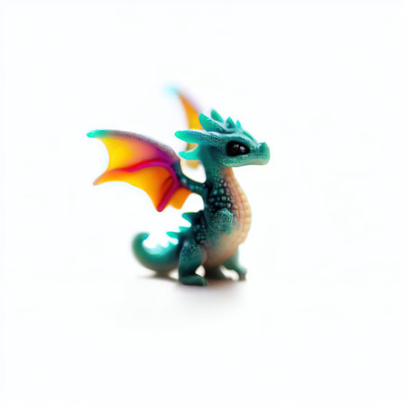 Toy dragon isolated on white background. Copy space for your text.の素材