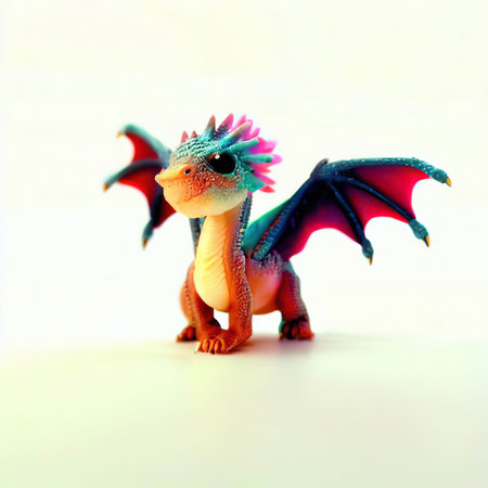 Funny plasticine dragon isolated on white background. Close up.の素材
