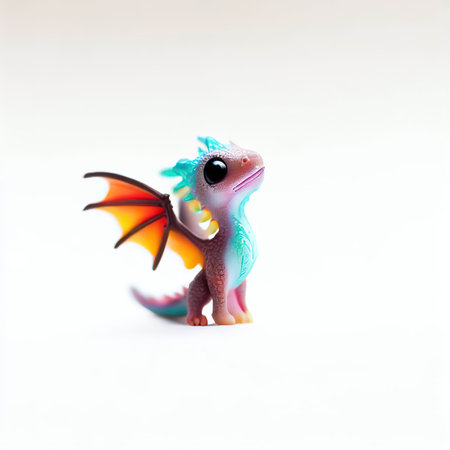 colorful dragon toy isolated on a white background, close-upの素材