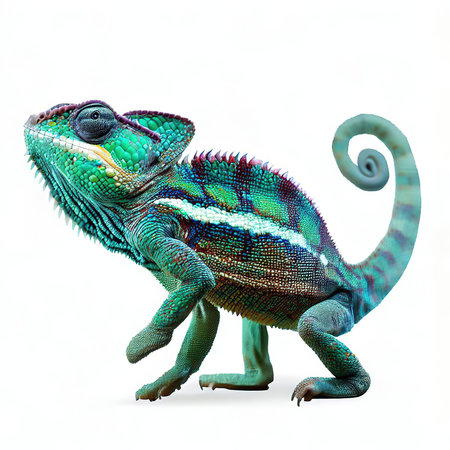 Colorful chameleon on white background. Isolated. 3D illustrationの素材