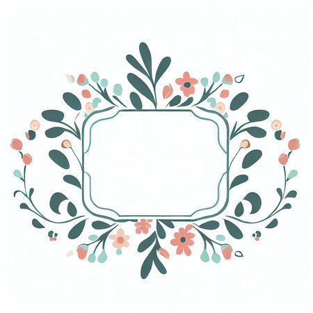 Floral frame with pink and green flowers on white background. Vector illustration.の素材