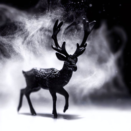 Silhouette of reindeer with foggy background. Halloween concept.の素材