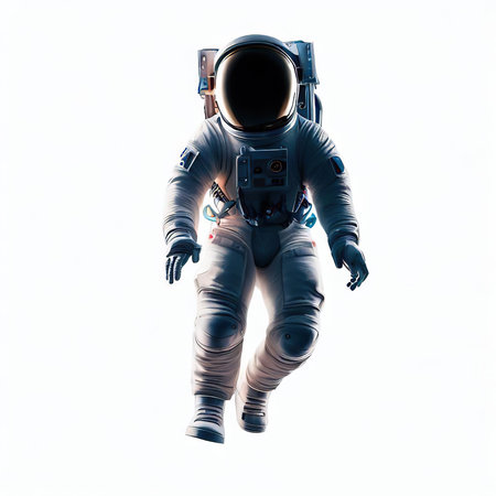 Astronaut in space suit isolated on white background. Mixed mediaの素材
