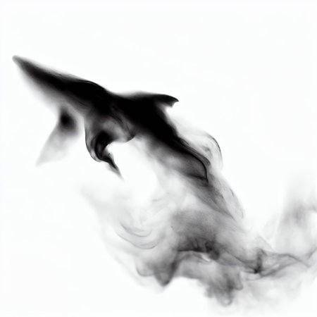 Abstract black smoke on white background. Shallow depth of field.の素材