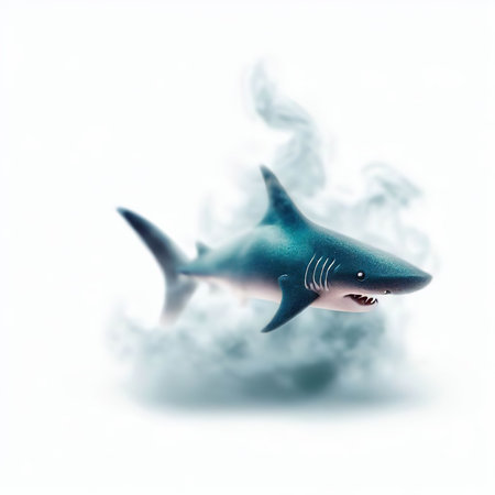 Shark in the smoke on a white background. 3d illustrationの素材