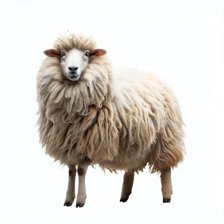 Sheep isolated on a white background. Close-up of a sheep.の素材
