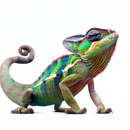 Chameleon isolated on white background. Clipping path included.の素材