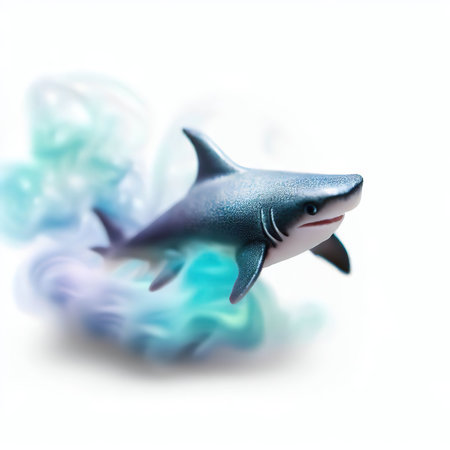 Shark with blue smoke isolated on white background. 3d illustrationの素材