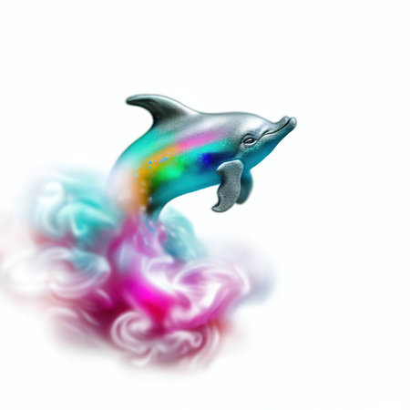 Dolphin in a cloud of smoke isolated on a white background.の素材
