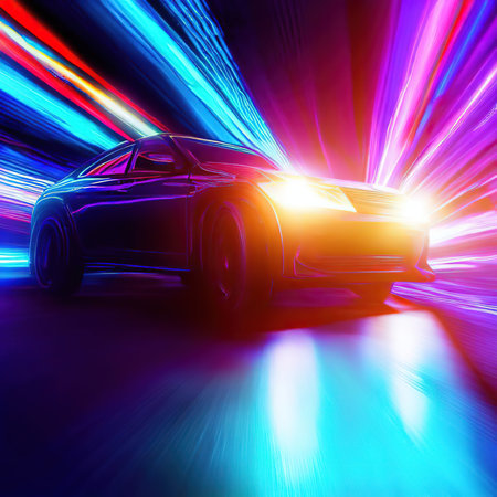 car on the road with motion blur light background.illustration.の素材