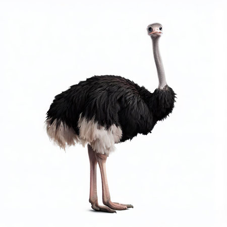 Ostrich isolated on white background. Side view. 3D illustration.の素材