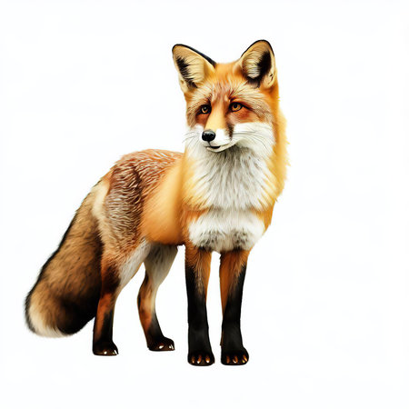 Red fox isolated on a white background. 3D rendered illustration.の素材