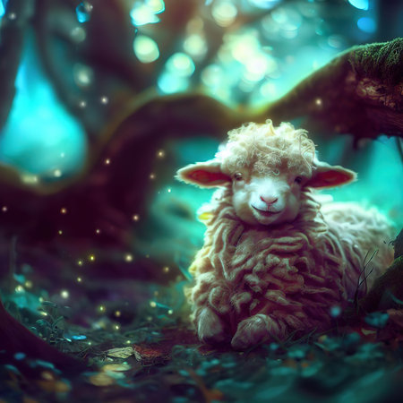 Sheep in the forest. Christmas card. New Year card.の素材