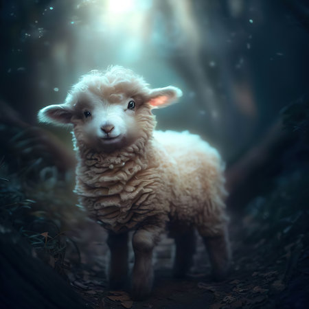 Sheep in the forest. Fairytale. 3D rendering.の素材