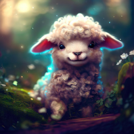 Sheep in the forest. Fairytale image of cute sheep.の素材