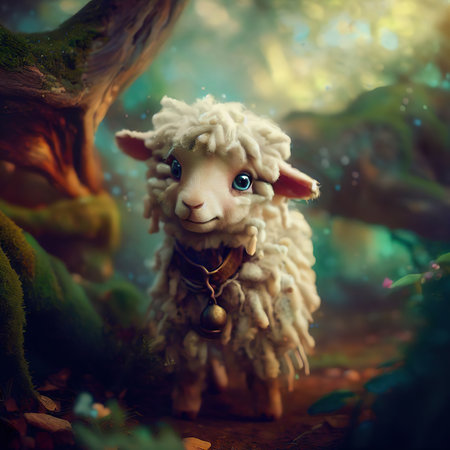 Sheep in the forest. Fairy tale, fantasy, fantasy.の素材