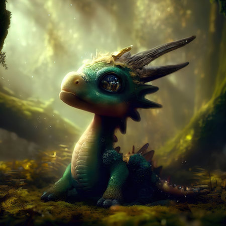 Fantasy dragon in the forest. 3D rendering, 3d illustration.の素材