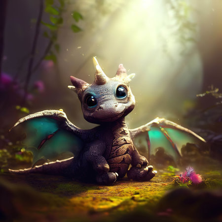 Fantasy alien creature in a fantasy forest. 3d illustration.の素材
