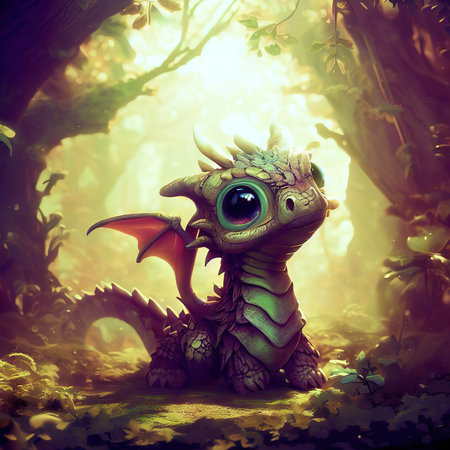 Fantasy dragon in the forest. 3D illustration. Fantasy.の素材