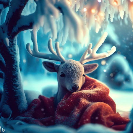Christmas reindeer in the winter forest. 3d rendering.の素材