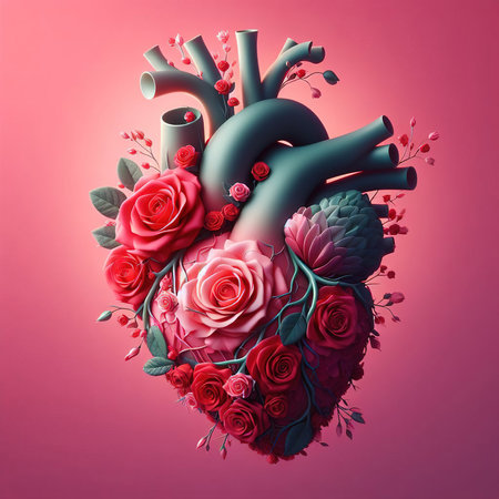 Heart with roses as a symbol of love. 3d illustration.の素材