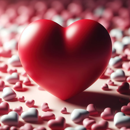 Valentine's day background with red heart. 3D renderingの素材