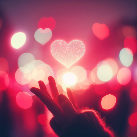 woman hand heart bokeh background, valentine's dayの素材