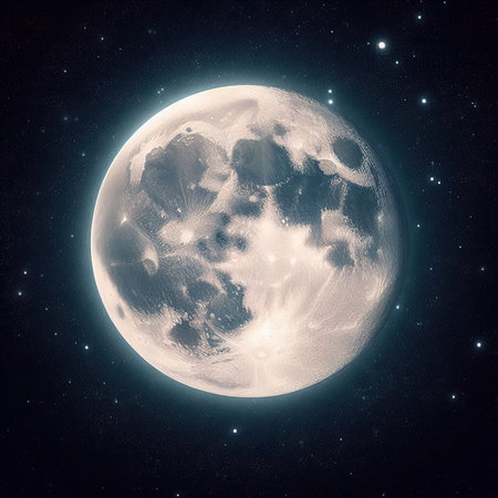 Moon in the night starry sky. 3D Rendering.の素材