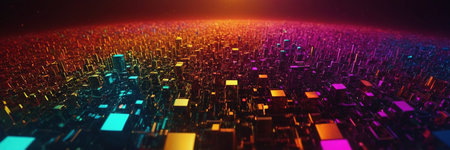 3d render of abstract technology background. Futuristic digital city.