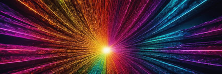 abstract 3d illustration of colorful rays of light with lens flare