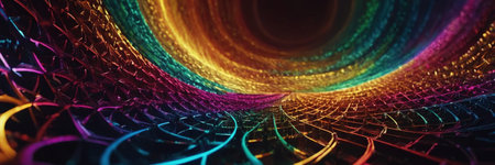 3D rendering of abstract fractal composition with geometric shapes of different colors