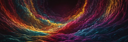 3d rendering of abstract fractal background with glowing particles in empty space