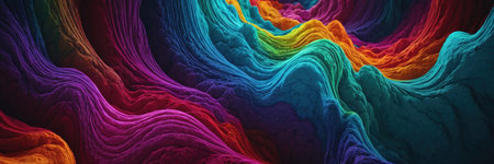 Abstract 3d rendering of wavy multicolored background. Futuristic design.